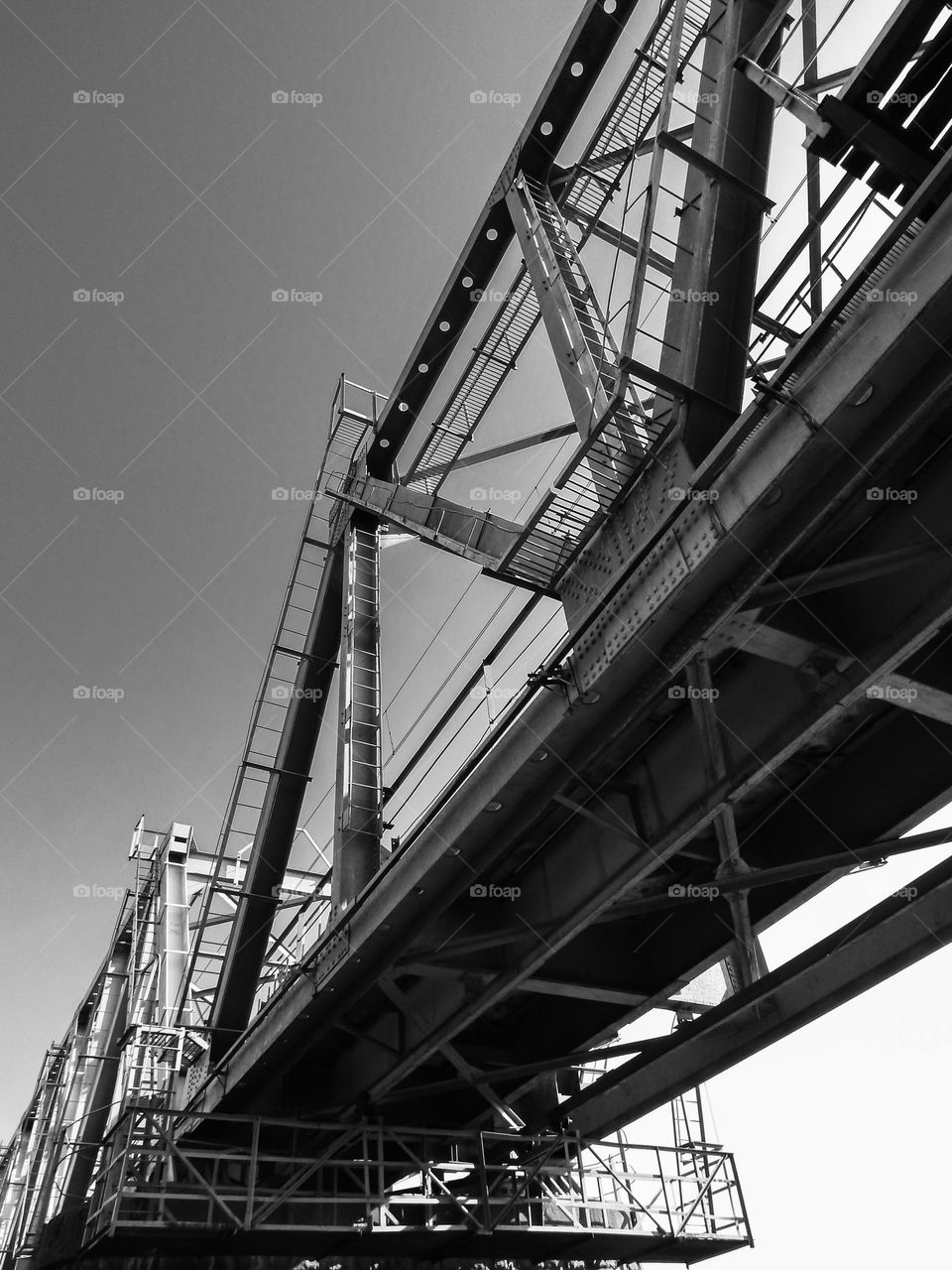 Metal bridge, steel, black and white architecture