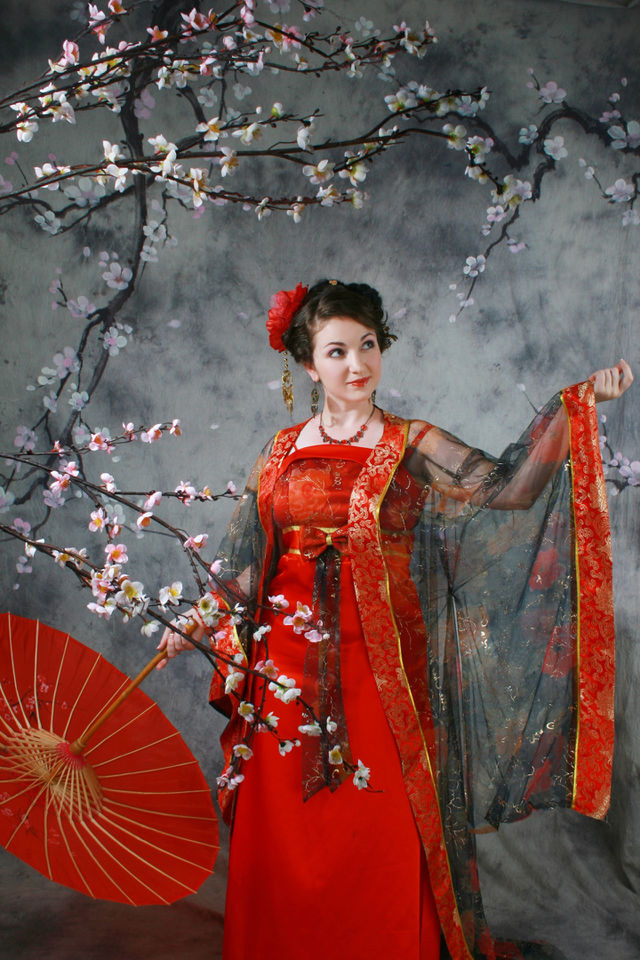 flowers red chinese parasol by mengzishiliu