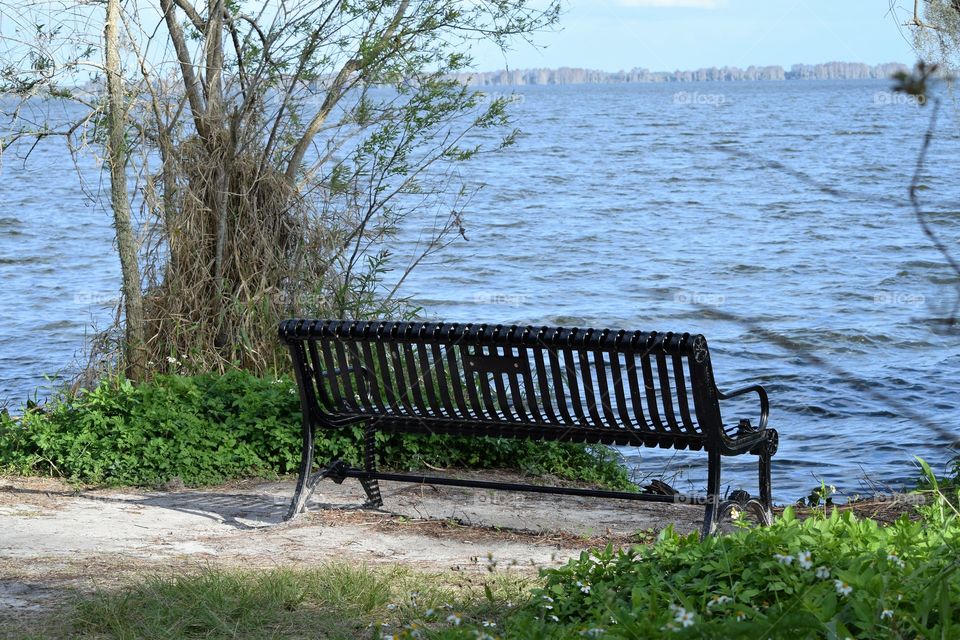 Bench seat by lake