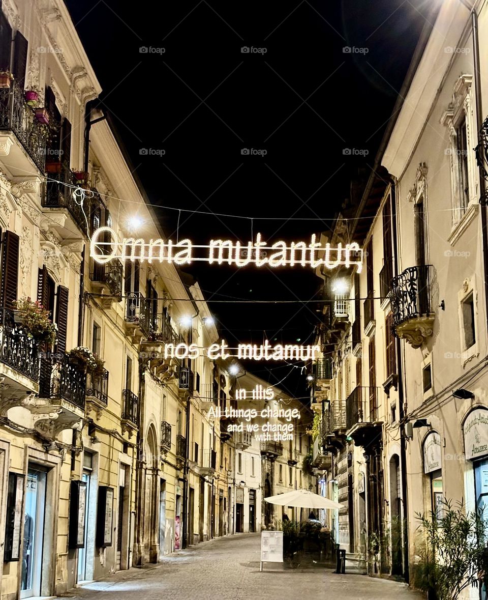 Sulmona, Abruzzo, Italy in the Centro Storico at night.