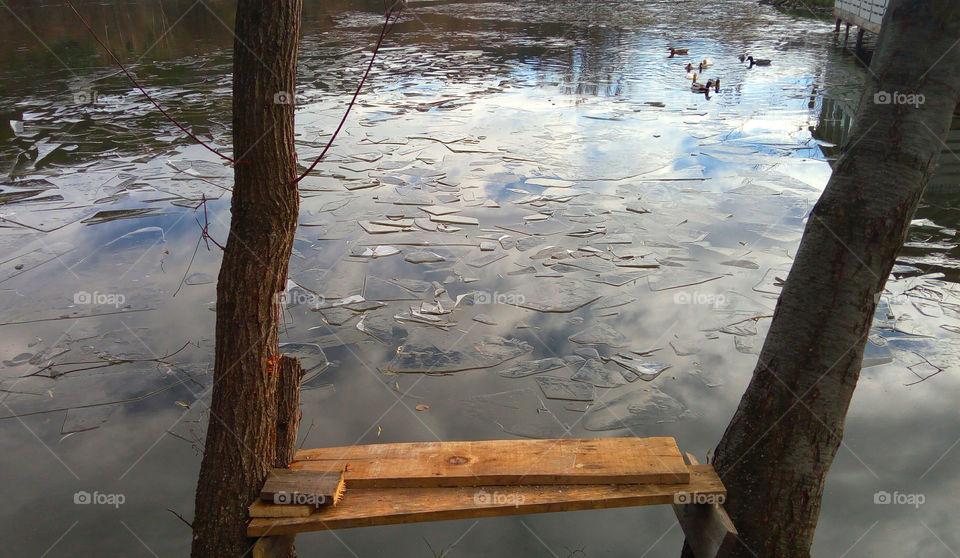 Winter, frozen lake, Pancharevo lake, Bulgaria