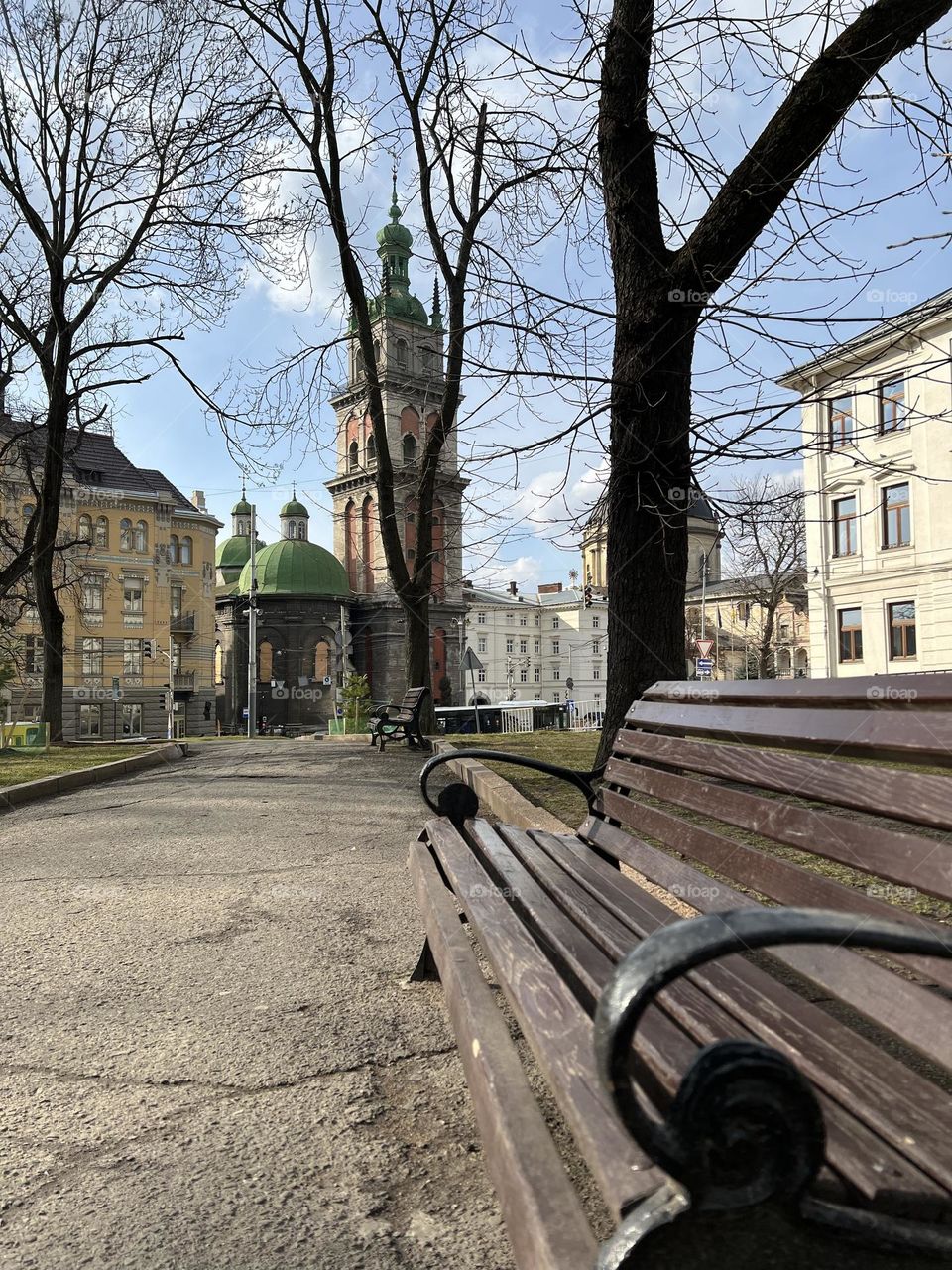 Lviv old city architecture in the spring season