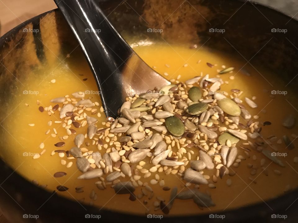 Pumpkin soup with seeds 