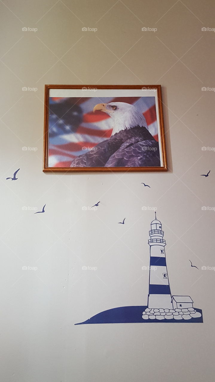 flag puzzle and light house and eagle