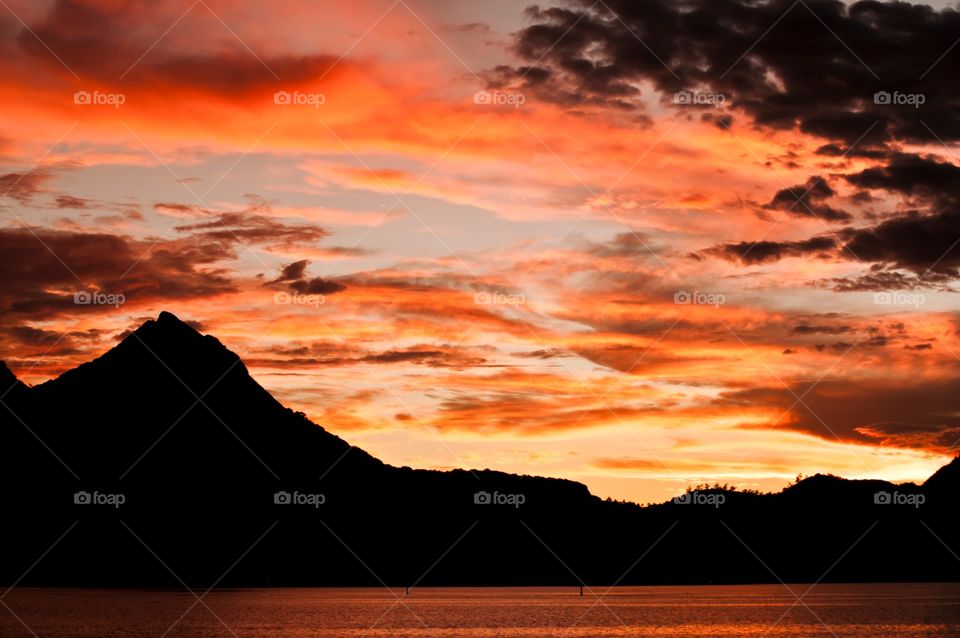 Bora Bora mountain sunset 