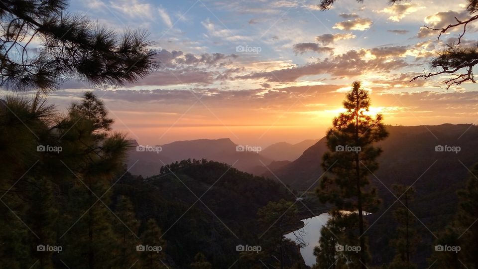 No Person, Sunset, Tree, Dawn, Mountain