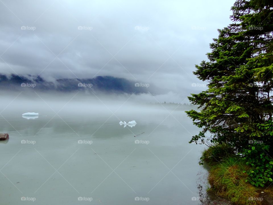 Fog covered with mountains
