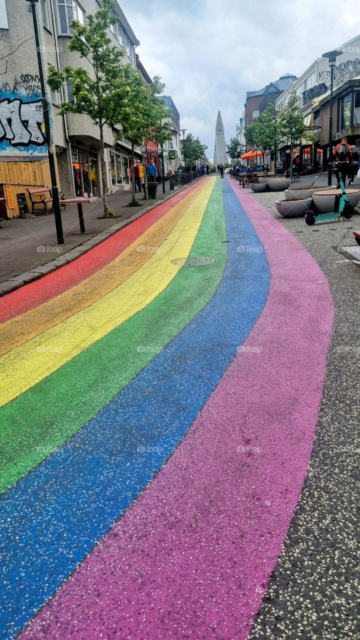 Rainbow road in Reykjavík