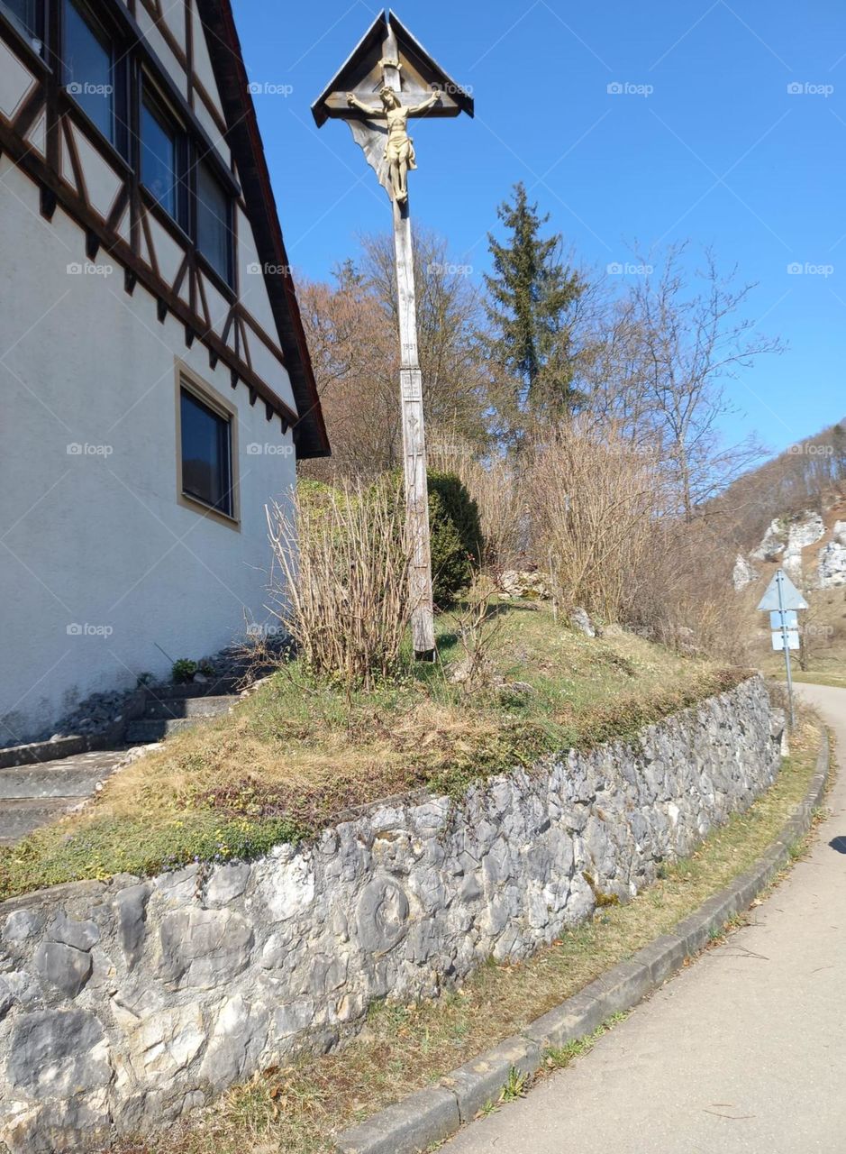 Wayside Cross in Schwabian Village