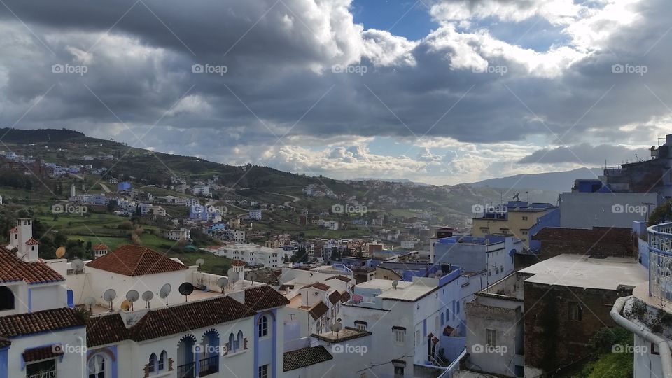 Chefchaouen Terrace View. A view from a terrace in Chefchaouen, Tangier-Tetouan, Morocco