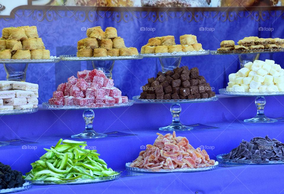 Turkish delicacies at a stall in Portonovo, Spain.