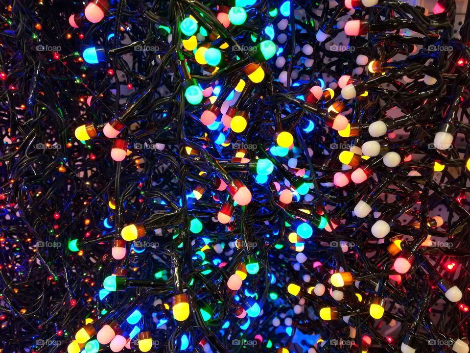 colorful Christmas lights, garlands