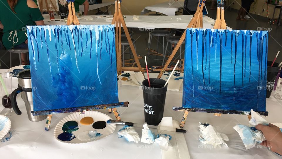 Group painting is fun with wine