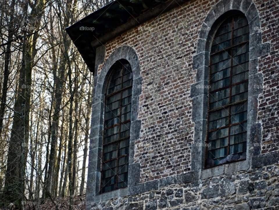 Abandoned church in the woods 