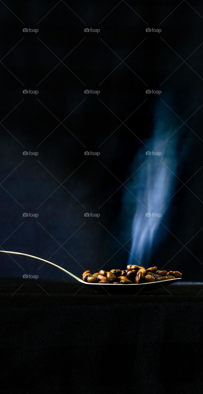 steaming coffee beans