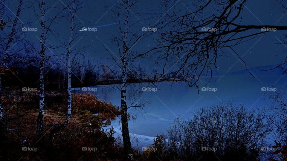 sky#lake#comet#birch