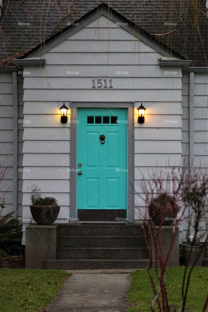 teal door