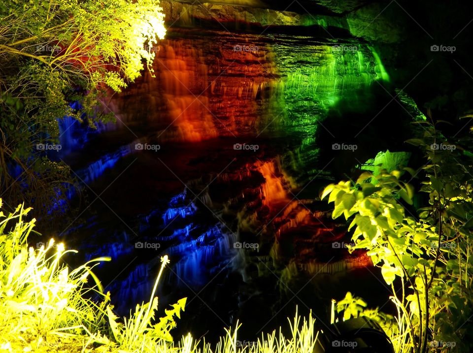 Colourful water falls at night! Long exposure!