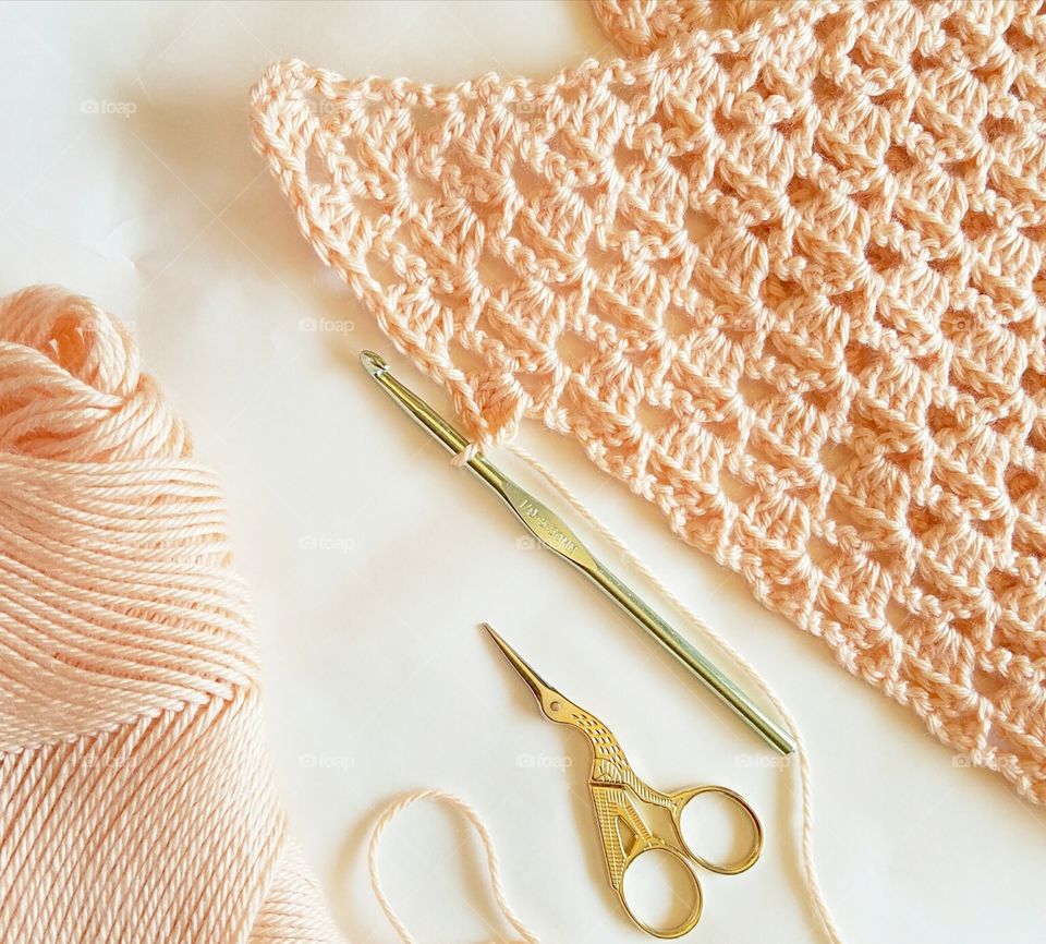 Peach crochet shawl