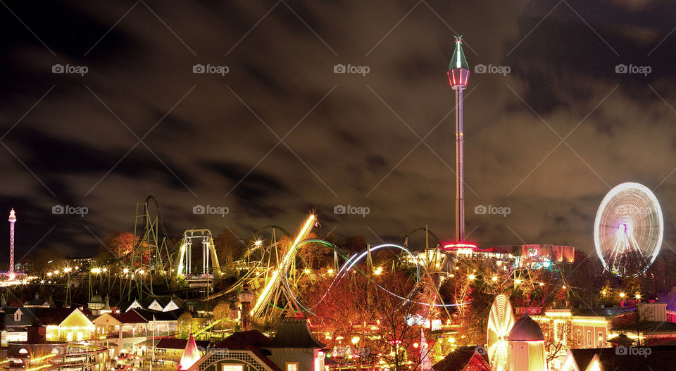 Amusement park in night lights 