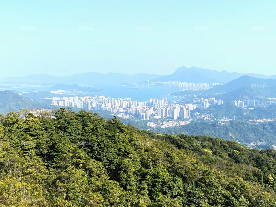 Mountains,urban and lake 