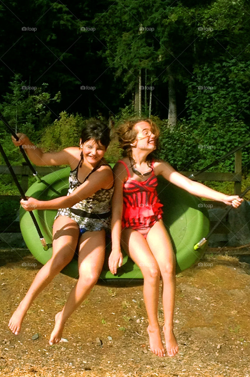 Summertime is about camping & playing together! My two eldest daughters had so much fun swinging together on this big swing as evidenced by the huge smiles on their faces. It was made even more enjoyable by the monster pushes delivered by their dad! 