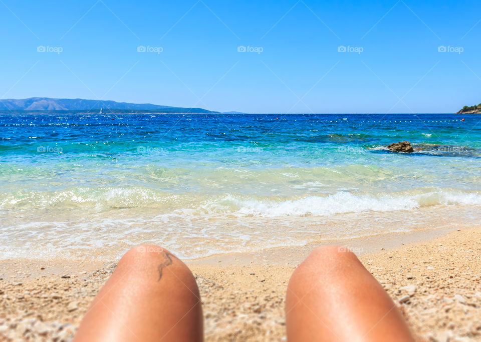 Me, Myself and sea. Me, myself on vacation at Bol beach on island of Brac, Croatia in Mediterranean sea, Europe.
