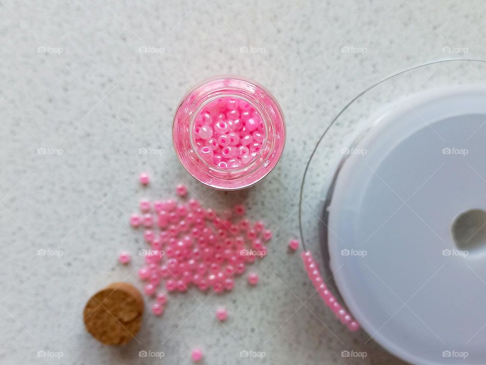 round pink beads.