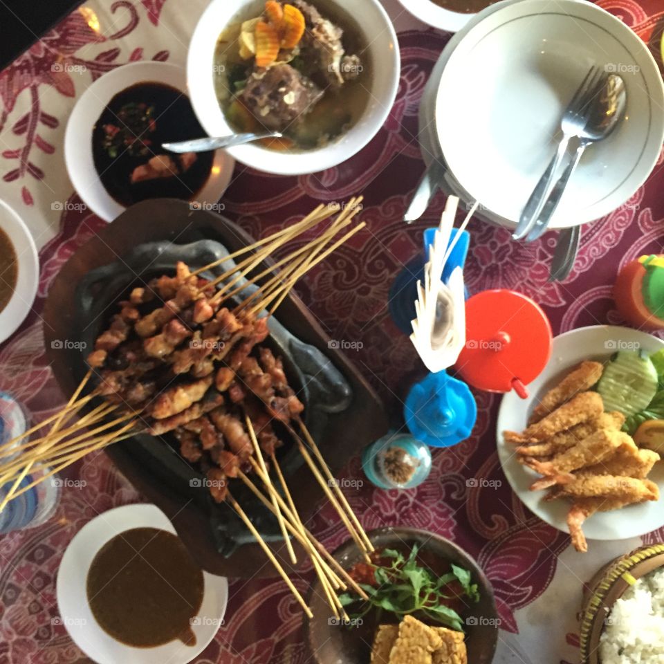 Satay & Ayam Penyek Surabaya With Fried Prawn