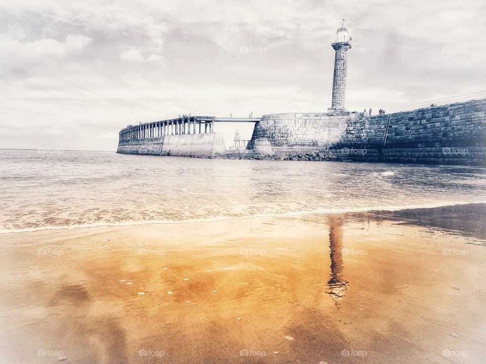 Whitby pier and beech