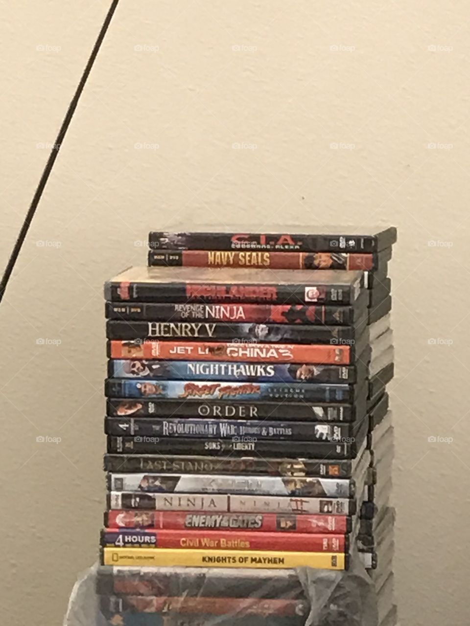 Stacks of DVDs.