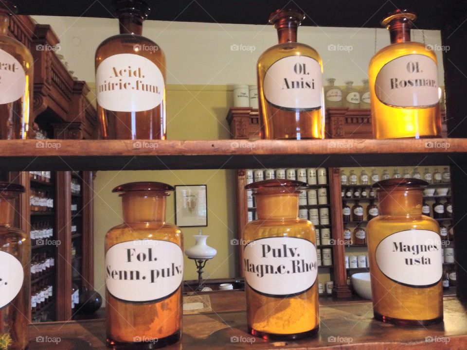 Bottles in pharmacy
