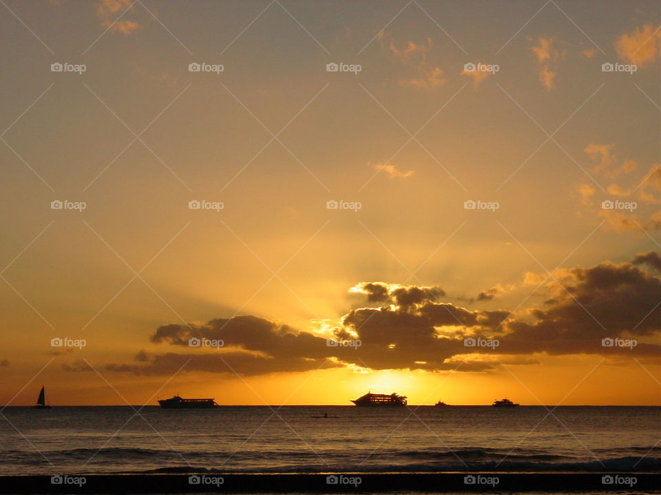 Sunset, Sun, Water, Dawn, Beach