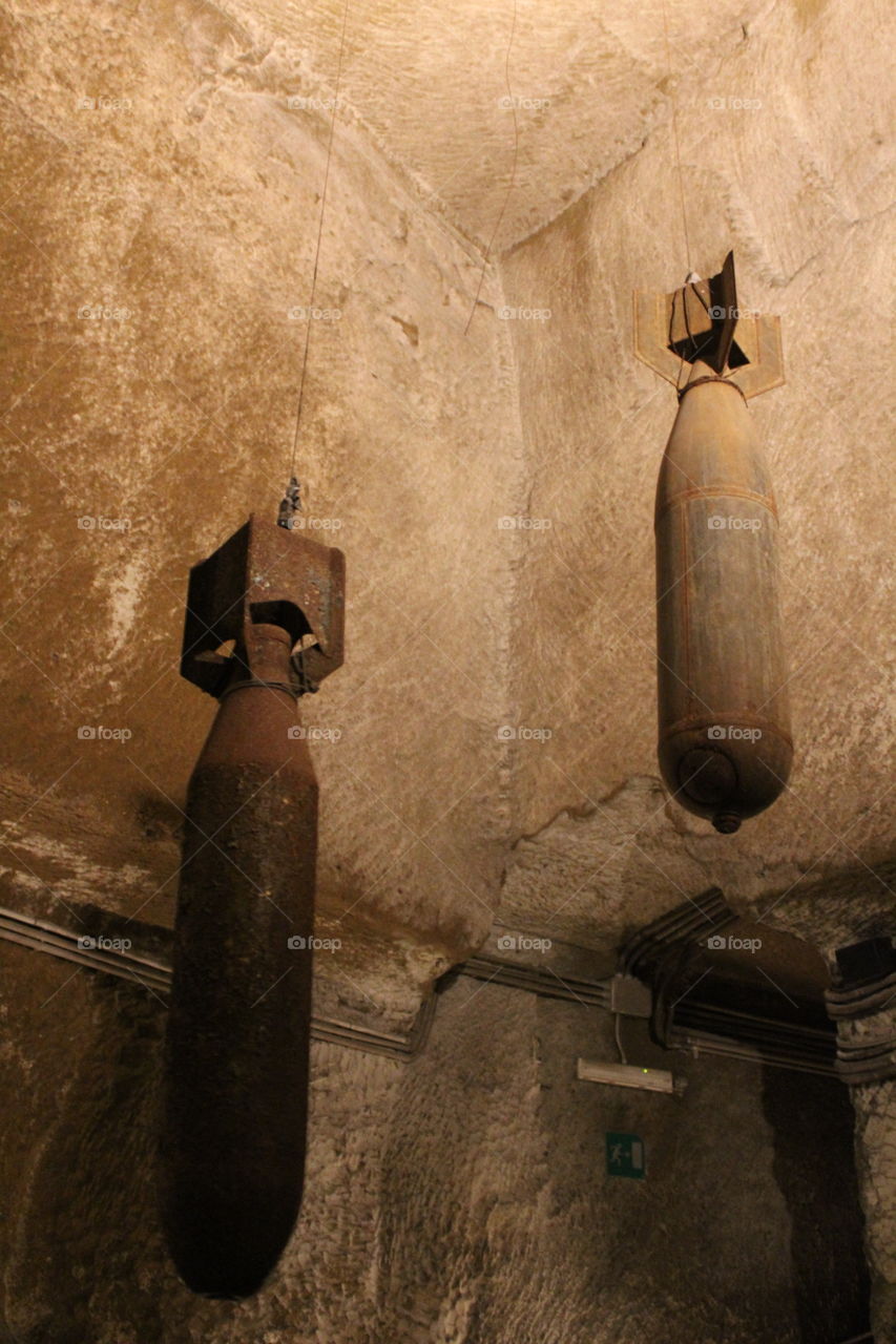 Bombs inside cave - Napoli Sotterranea, Naple, Italy.