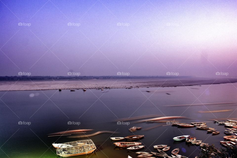 Long exposure Top shot looking down at Ganges . Long exposure, Ganges River, Varanasi, India 