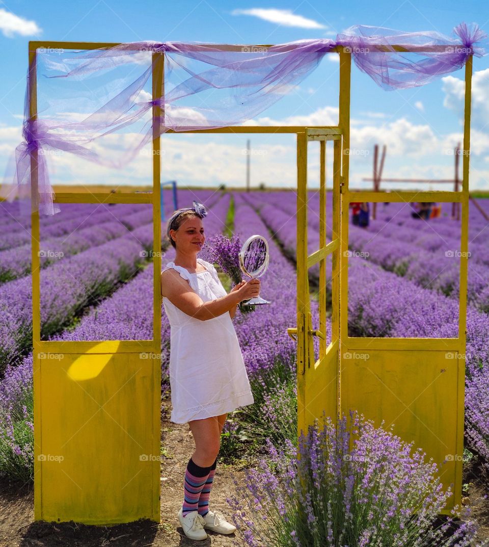 Long socks, white dress fashion in the lavender