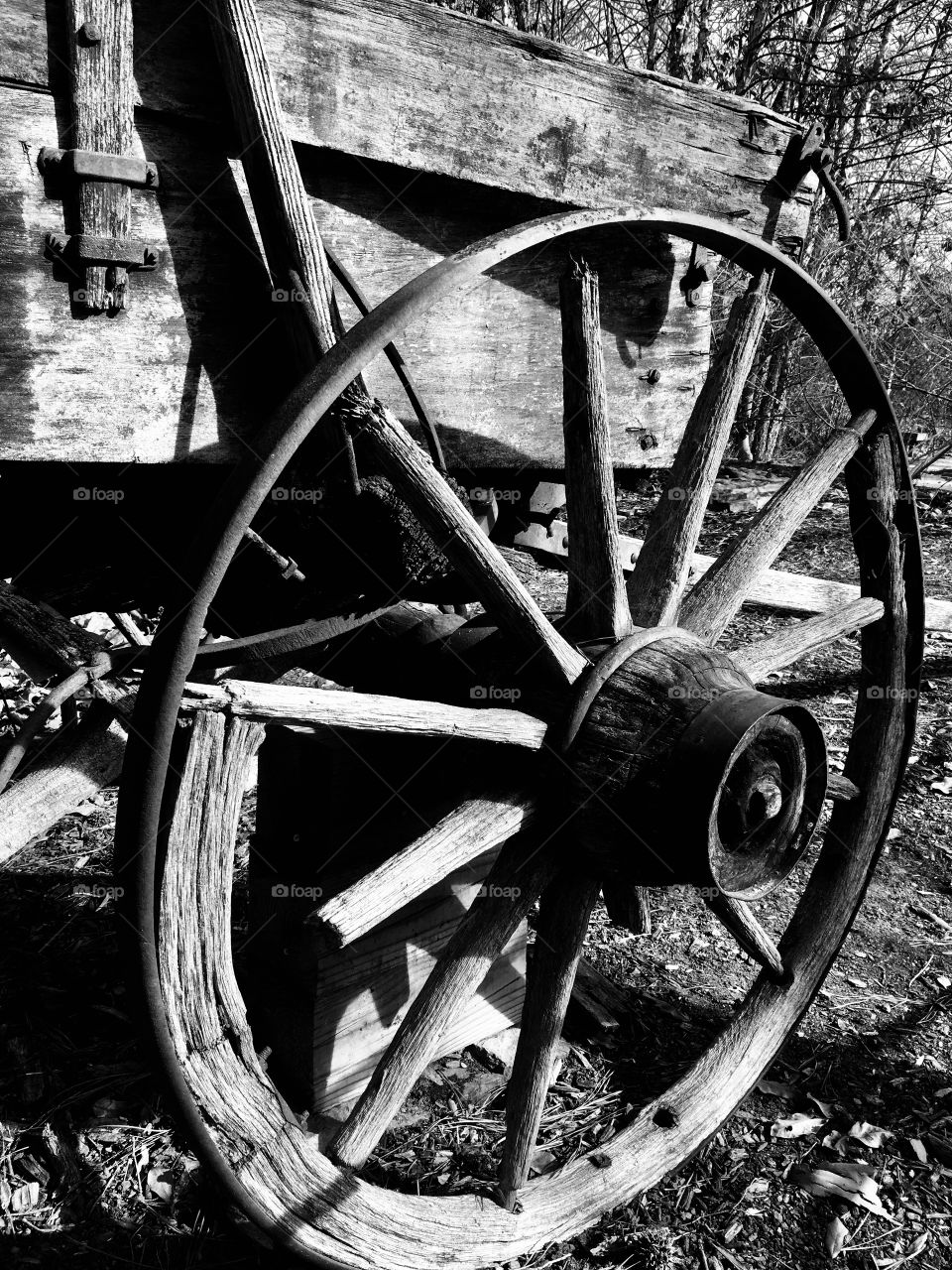An old broken wagon wheel 