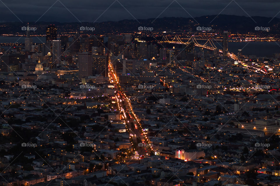 San Francisco at night, view on Market Street