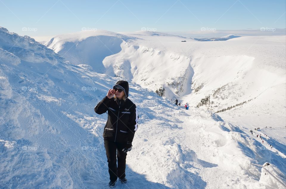 Walking in the mountains.