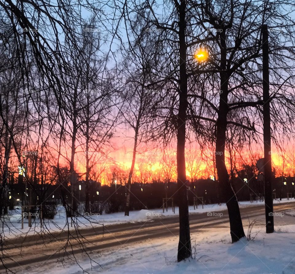 Sunset in January. Riga