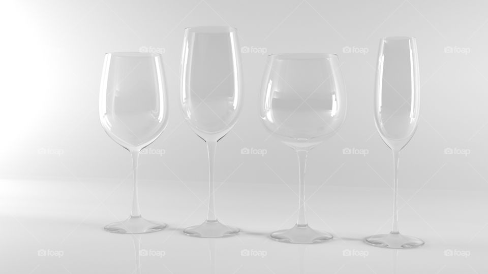 Different wine glasses on white background.

Clean and shiny empty cleaner glasses on white shine background. Beautiful design