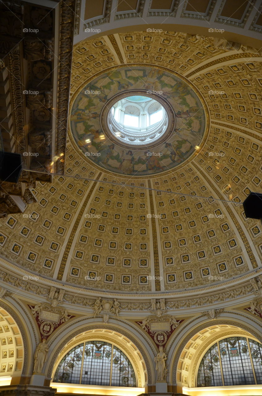 Library of Congress. Ceiling of main reading room, Library of Congress, Washington DC.