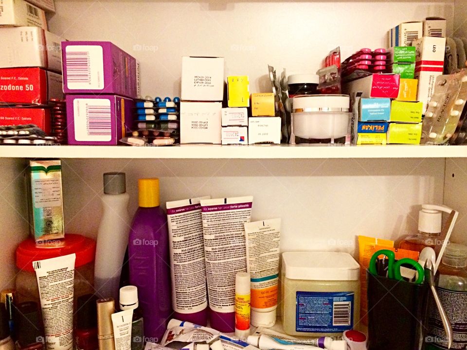 Medicine and cosmetic cabinet at home 