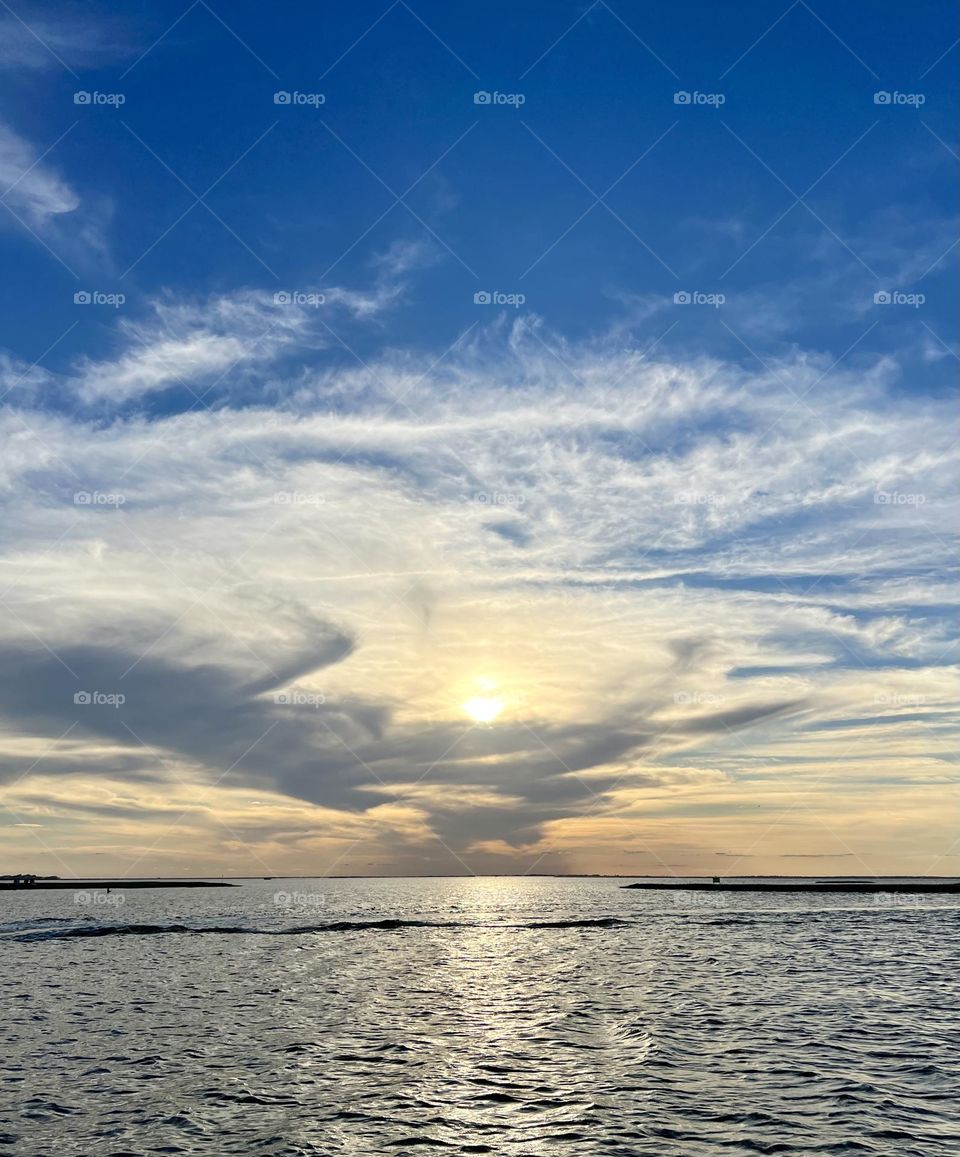 Beautiful sunset over the Gulf of Mexico from a day of fishing on our boat. 