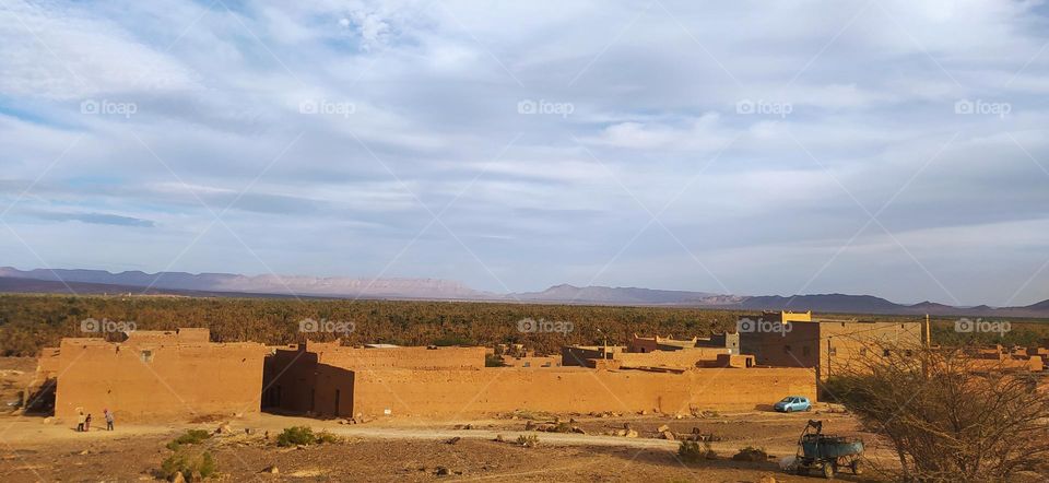 traditionnel village with palms and oisis