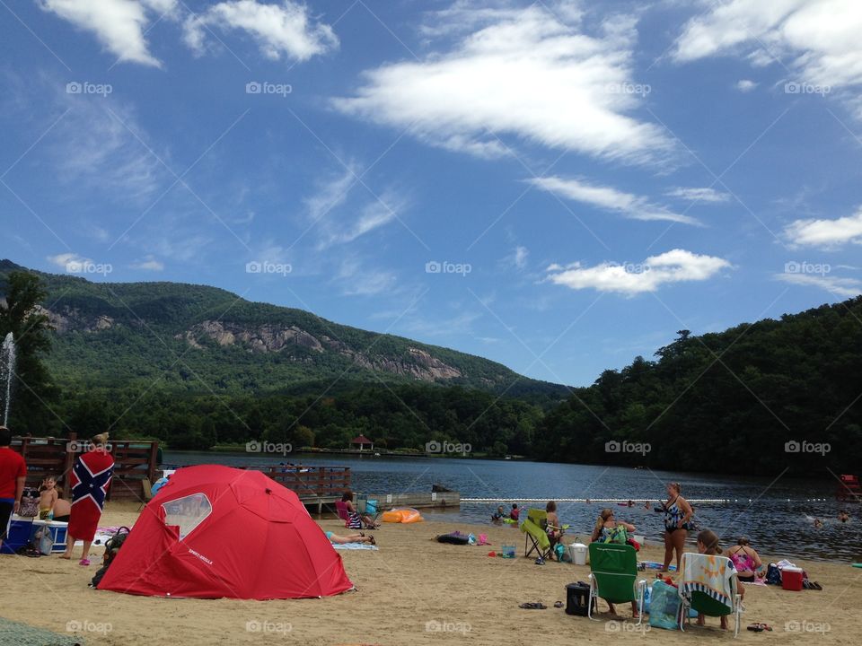 Lake by a mountain 