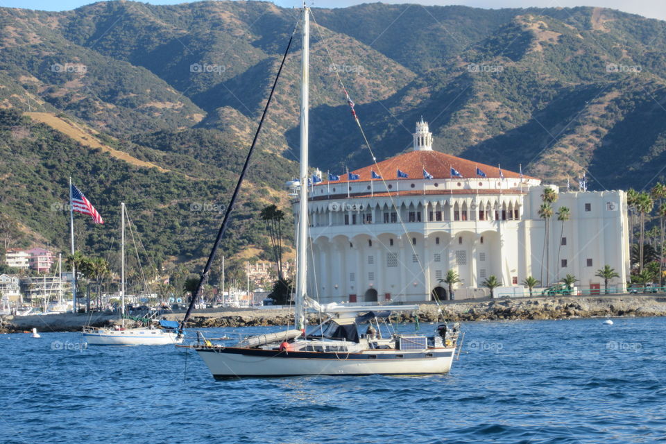 Sail boat in Catalina harbor