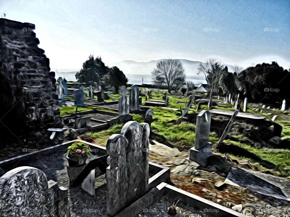 Ireland.  Cemetery in the morning 