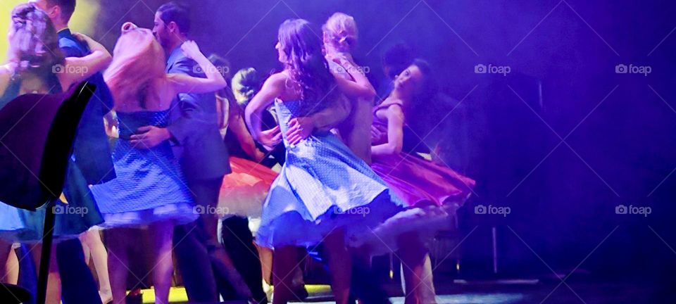 Couples are dancing together at the high school ball in “West Side Story” showcased at the music academy in “Regensburg”, Germany. 2024. Hypnotic Productions