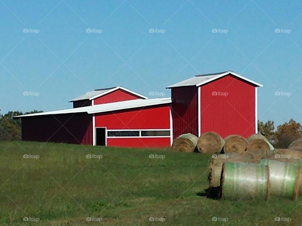 Red barn in the country.